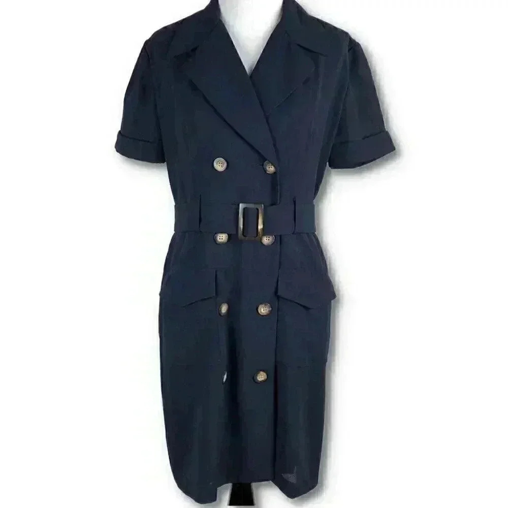 Laundry by Shelli Segal dress size 4 navy blue double breasted vintage 80s 90s - Picture 9 of 9